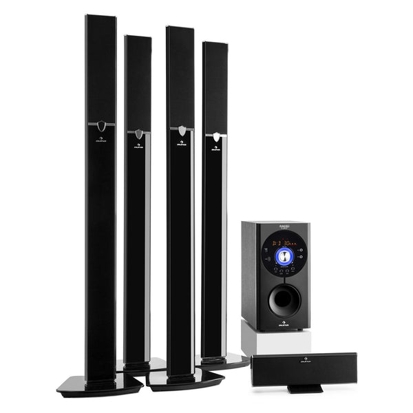 auna Areal 653-5.1 Surround Sound System, Speaker System with 145W RMS, Home Cinema Sound System, 6.5" Sidefiring Woofer, Bass Reflex, 5 Sat Speakers, Bluetooth, USB, AUX, 2 Mic Connections