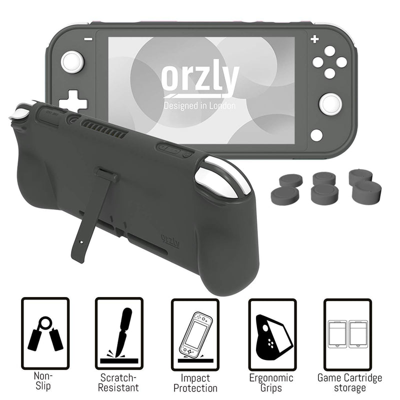 Orzly Switch Lite Accessories Bundle - Case & Screen Protector for Nintendo Switch Lite Console, USB Cable, Games Holder, Comfort Grip Case, Headphones, Thumb-Grip Pack & More - Grey