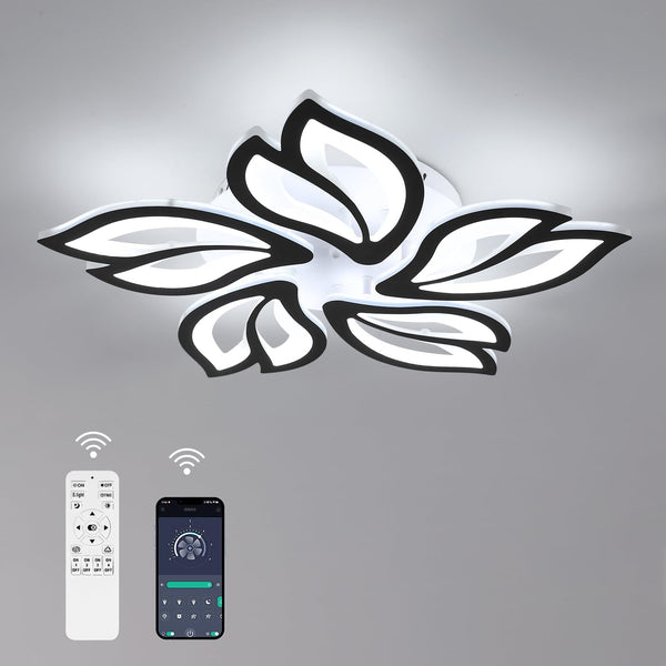 Modern Dimmable LED Chandelier, Creative 5-Head Petals LED Ceiling Lamp with Remote Control, 45W Metal Acrylic Ceiling Chandelier Lighting Fixture for Living Room Bedroom Children's Room