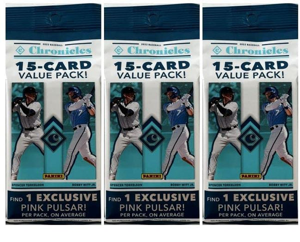 2022 Panini Chronicles Baseball Lot of 3 Cello Fat Packs - 15 Cards per Pack - 45 Trading Cards Total - Look for Autographs!