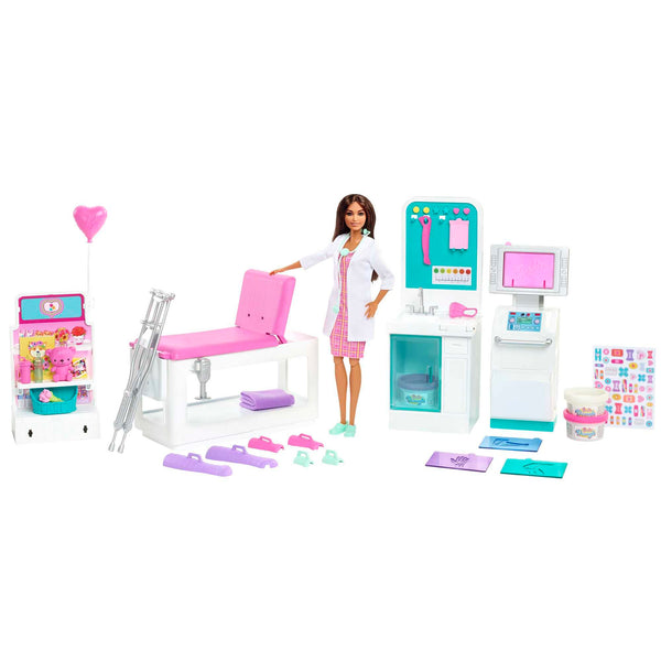 Barbie You Can Be Anything Doll, Fast Cast Clinic Playset with Brunette Barbie Doll, Press Dough for Cast and Bandage Wrap, 30 Doll Accessories, Toys for Ages 3 and Up, One Doll, HFT68
