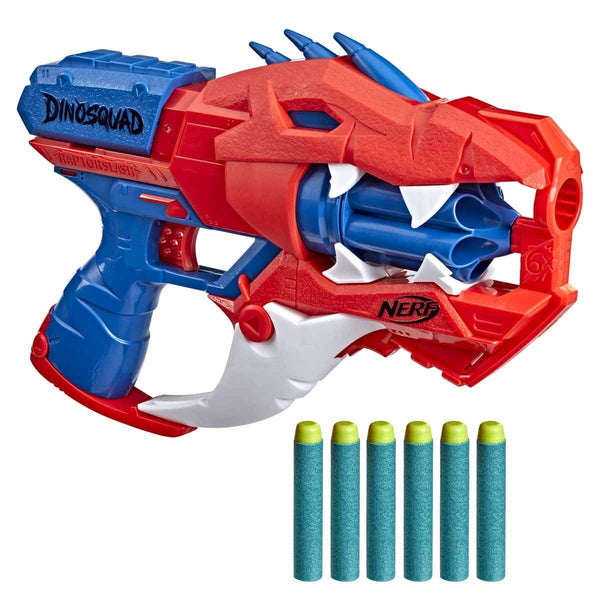 Nerf DinoSquad Raptor-Slash Dart Blaster, 6-Dart Rotating Drum, Slam Fire, 6 Nerf Darts, Velociraptor Dinosaur Design