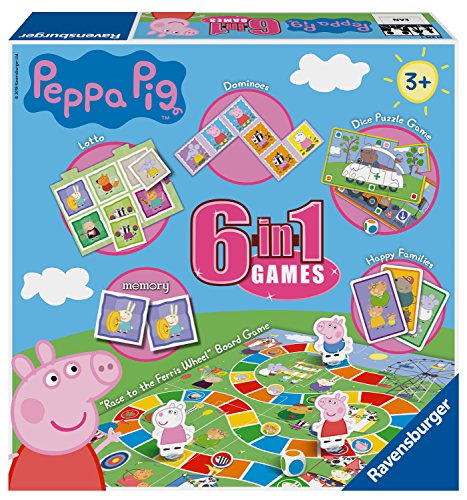 Ravensburger Peppa Pig 6-in-1 Games Compendium For Kids & Families Age 3 Years and Up - Bingo, Dominoes, Snakes & Ladders, Checkers, Playing Cards and Memory Game