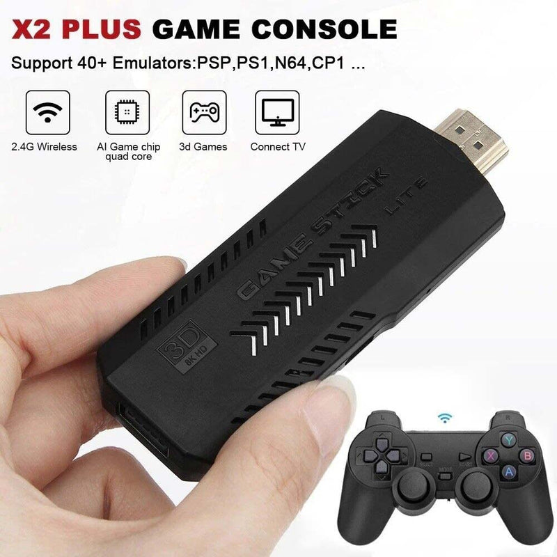 128GB Retro Games Console,X2 Plus Game Stick Retro Console Double Wireless Controller,40000+ Games