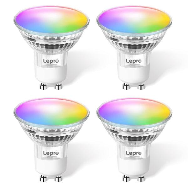 Lepro GU10 Smart Bulb, RGB and Warm to Cool White Smart Light Bulb GU10, Dimmable Colour Changing Smart GU10 LED Bulbs, Compatible with Alexa & Google Home, 4.5W = 50W, Pack of 4 (2.4GHz WiFi)