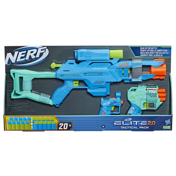 Nerf Elite 2.0 Tactical 3-Blaster Pack, Operator BD-2 Blaster, Trio TD-3 Blaster, Ace SD-1 Blaster, 20 Nerf Elite Darts, Multicolor