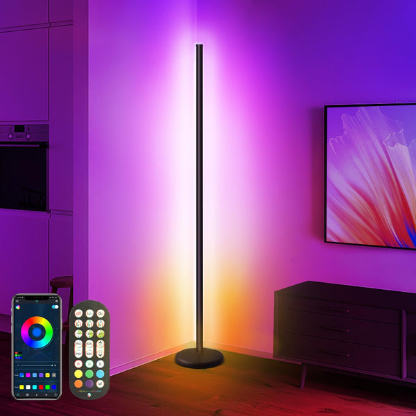 OUTON LED Corner Floor Lamp, 165cm Dimmable Modern RGB Color Changing Smart Lamp with Remote & APP Control, 16 Million DIY Colors, Music Sync, Standing Lamp Mood Light for Living Room Bedroom Gaming