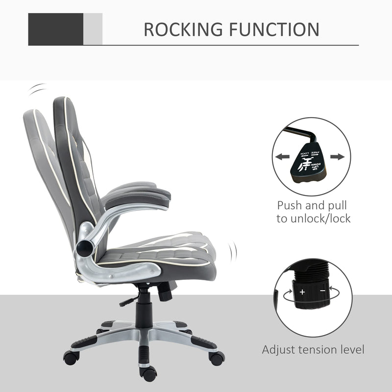 Vinsetto Home Office Chair Racing Gaming Chair, Height Adjustable Rolling Swivel Chair With Tilt Function PU Leather, Grey