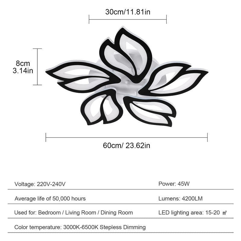 Modern Dimmable LED Chandelier, Creative 5-Head Petals LED Ceiling Lamp with Remote Control, 45W Metal Acrylic Ceiling Chandelier Lighting Fixture for Living Room Bedroom Children's Room