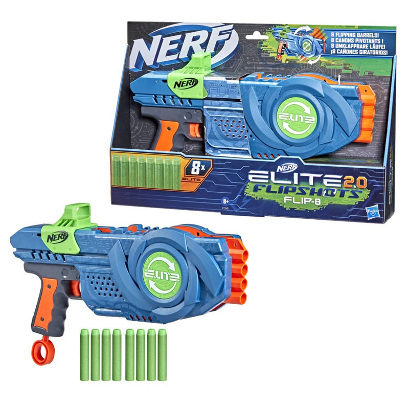 Nerf Elite 2.0 Flipshots Flip-8 Blaster, 8 Dart Barrels Flip to Double Your Blasting, 8-Dart Capacity, 8 Nerf Darts