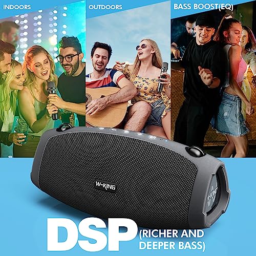 W-KING Portable Bluetooth Speaker Loud with Wireless Microphone, 70W Waterproof Wireless Bluetooth Speaker for Outdoor Party, Deep Bass - Triple Passive Radiators/DSP/42H/TF/AUX/EQ/Power Bank/Opener