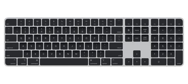 Apple Magic Keyboard with Touch ID and Numeric Keypad: Bluetooth, rechargeable. Works with Mac computers silicon; British English, Black keys