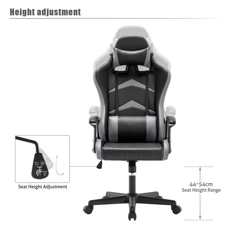 IntimaTe WM Heart Gaming Chair, Ergonomic High Back Office Racing Chair with Armrest, Swivel Leather Desk Chairs with Adjustable Headrest and Lumbar Cushion for Office and Home (Gray)