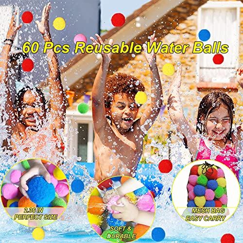 60PCS Reusable Water Balls, Water Soaker Balls for Outdoor Toys and Games,Beach Balls for Kids and Teens Boys and Girls - Summer Activities Balls for Pool and Backyard Fun