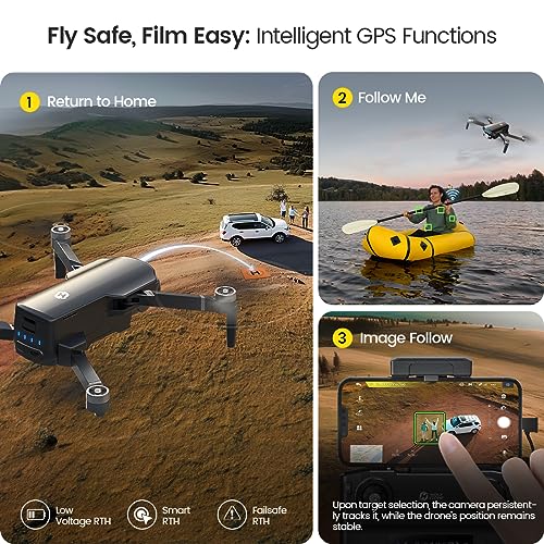 Holy Stone HS360S GPS Drone with 4K Camera for Adults, 20 Mins Flight Time, RC Quadcopter with GPS, Intelligent Follow Mode, Auto Return, Tap Fly, Altitude Hold, Time-lapse Photography