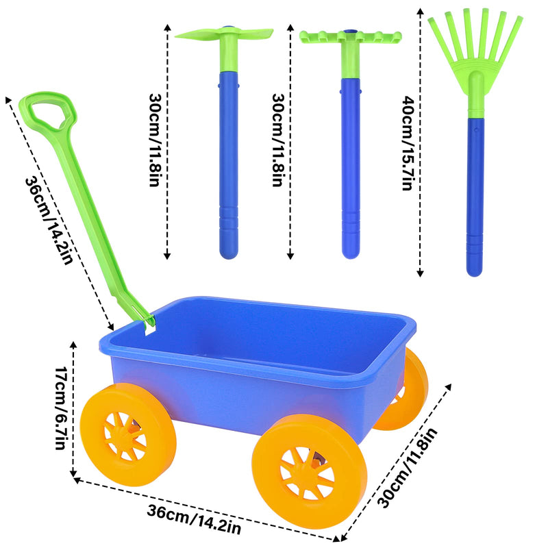 deAO Pull along Kids Wagon Wheelbarrow and Gardening Tools Play Set Includes 10 Accessories and 4 Plant Pots