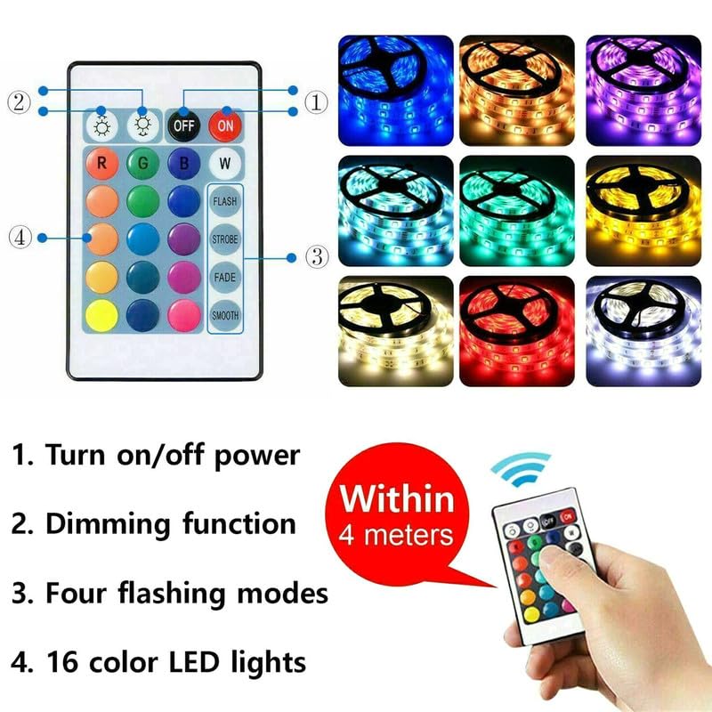 DSL Led Strip Lights 2M, Light Strips with Smart App Control Remote, 5050 RGB Music Sync Colour Changing, Led Lights for Decoration, Bedroom Lighting, Party, Cabinet, TV USB Bluetooth