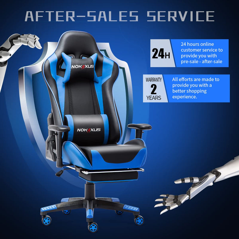 NOKAXUS Office Chair,Gaming Chair With Footrest Lumbar Support for Adults,PU Leather Ergonomic Massage Chair For Home,Computer Video Gamer Chair (Yk-6008-blue)