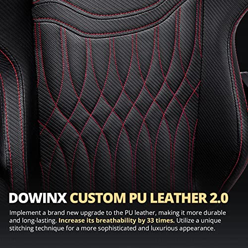 Dowinx Gaming Chair with Spring Cushion,Racing Gamer Chair with Massage Lumbar Support, Ergonomic Gaming Armchair with Footrest Office Chair PU Leather Black