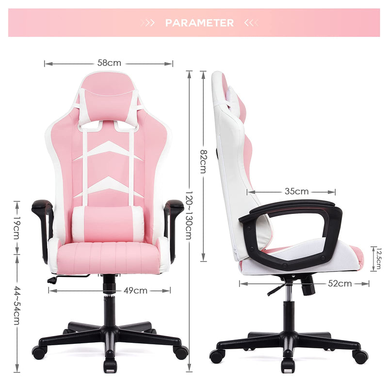 IntimaTe WM Heart Gaming Chair, Ergonomic High Back Office Racing Chair with Armrest, Swivel Leather Desk Chairs with Adjustable Headrest and Lumbar Cushion for Office and Home (Pink)