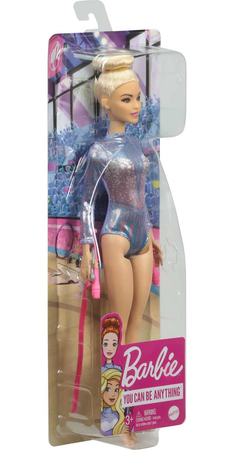 Barbie Rhythmic Gymnast Blonde Doll (12-in/30.40-cm) with Colorful Metallic Leotard, 2 Clubs & Ribbon Accessory, Great Gift for Ages 3 Years Old & Up, GTN65