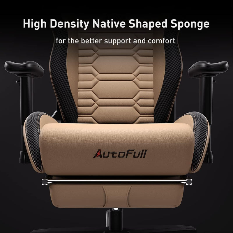 AutoFull C3 Gaming Chair Ergonomic Office Chair with 3D Bionic Lumbar Support, Racing Style Premium PU Leather Computer Chair Gamer Chairs with Footrest and Headrest,Brown,(3-Years Warranty)