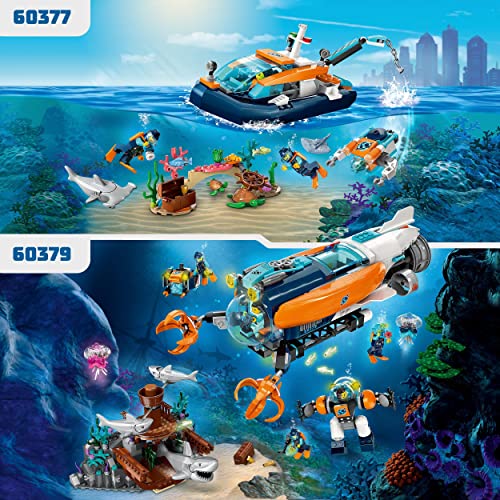 LEGO 60377 City Explorer Diving Boat Toy with Mini-Submarine, Shark, Crab, Turtle Manta Ray and Sea Animal Figures, Underwater Ocean Diving Set, for Kids Aged 5+