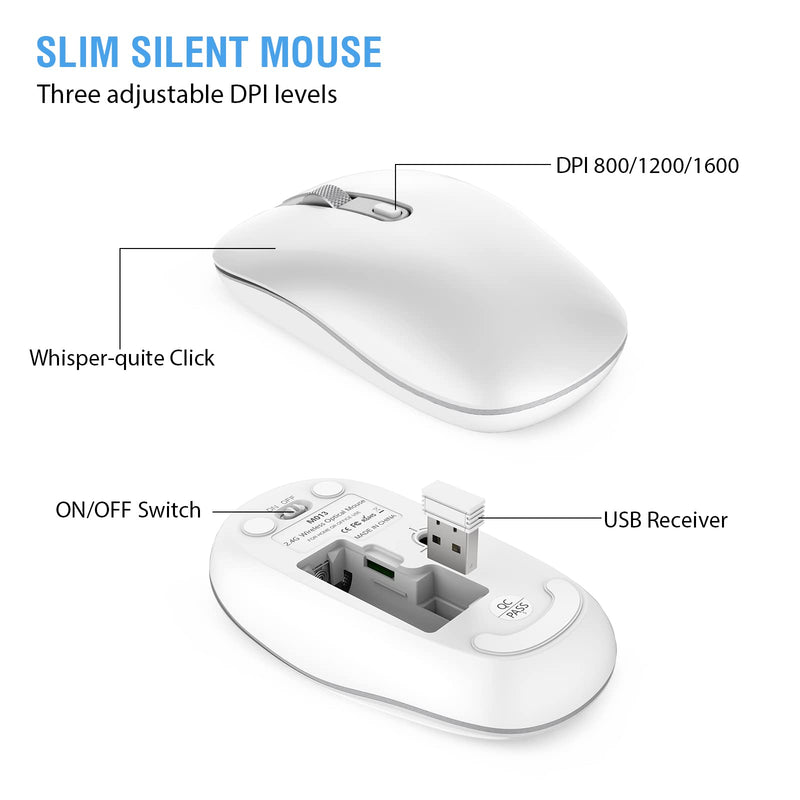 Wireless Keyboard Mouse Combo, cimetech 2.4G Ultra-Thin Keyboard and Mouse Set with Sleek Ergonomic Silent Design & Stable Connection for Windows PC Laptop Computer (QWERTY UK Layout, Silver White)