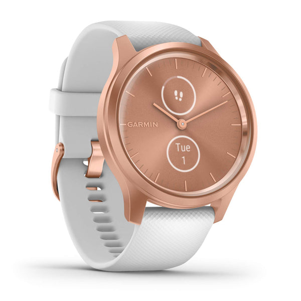 Garmin vívomove Trend, Stylish Hybrid Smartwatch with Health and Fitness functions, Real Watch Hands, Hidden Colour Touchscreen Display and up to 5 days battery life, Rose Gold and White