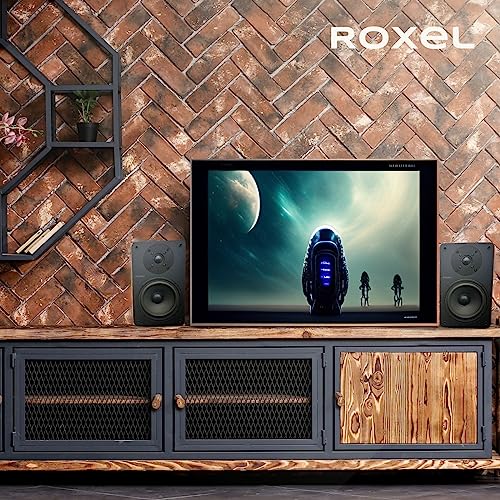 Roxel Onyx Active Bookshelf Speaker 100 Watt RMS, BT Wireless Stream, RCA, HDMI ARC, USB, 3Metre Cable, Dynamic Sound,Office Speaker, Home Theatre (Onyx Black) (Onyx Black)