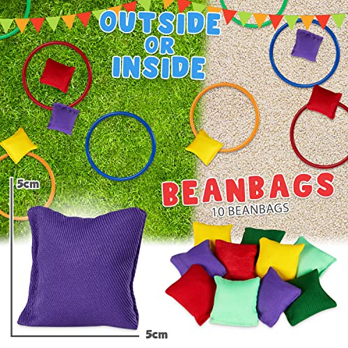 KreativeKraft Garden Games Outdoor Play Equipment for Children Family Summer Kids Garden Toys Sports Day Kit Egg and Spoon Race Ring Toss Sack Race Bean Bag Toss Snakes and Ladders (4 in 1 Set)