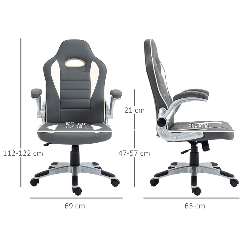 Vinsetto Home Office Chair Racing Gaming Chair, Height Adjustable Rolling Swivel Chair With Tilt Function PU Leather, Grey