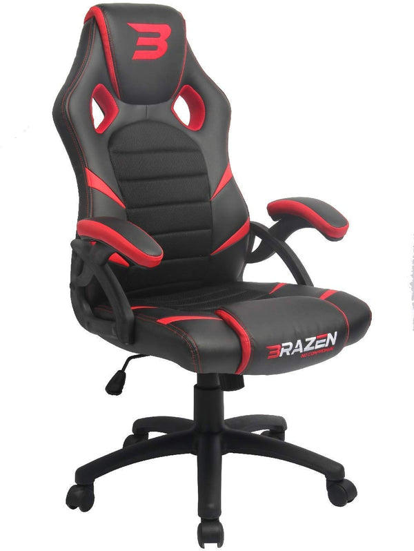 BraZen Puma Pc Gaming Chairs for Adults Height Adjustable Ergonomic Pu Leather Seat with Armrest Largest British Brand -Red