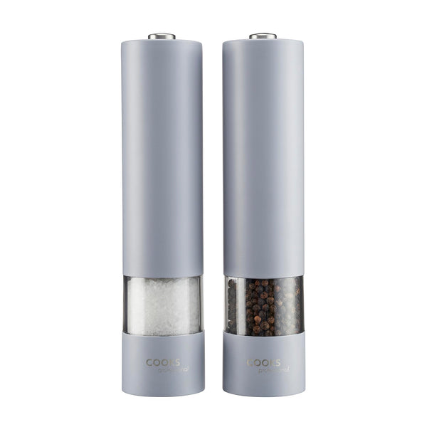 Cooks Professional Electric Automatic Salt and Pepper Mill Set | Battery Operated Grinders | Adjustable Grinding & One Touch Button | Condiment Grinder for Kitchen Accessories | (Grey)
