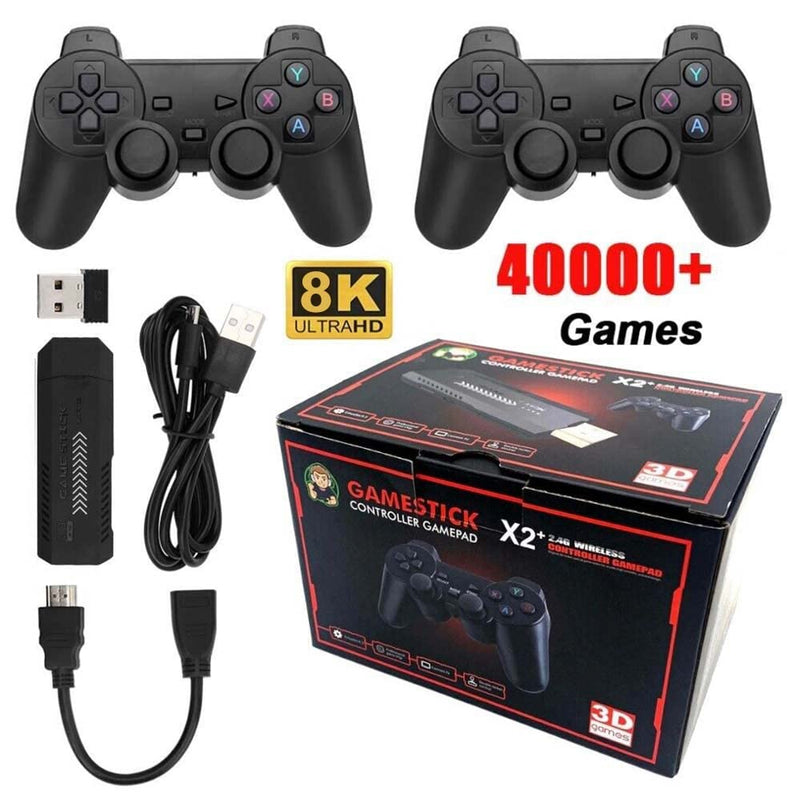 128GB Retro Games Console,X2 Plus Game Stick Retro Console Double Wireless Controller,40000+ Games