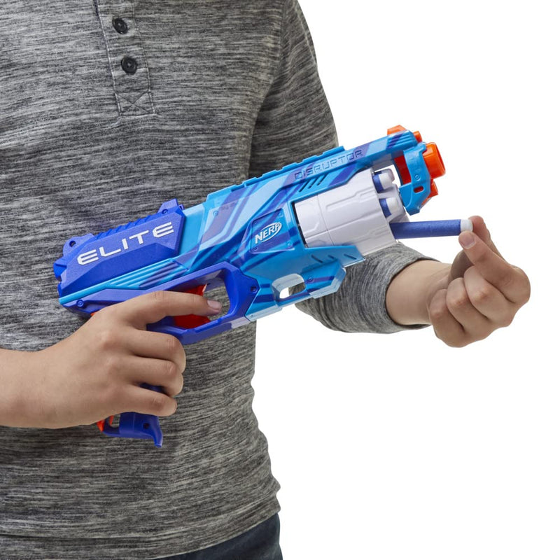 Nerf Elite Disruptor Blaster, 6-Dart Rotating Drum, 6 Nerf Elite Darts, Slam Fire, Reflex Blue, Amazon Exclusive