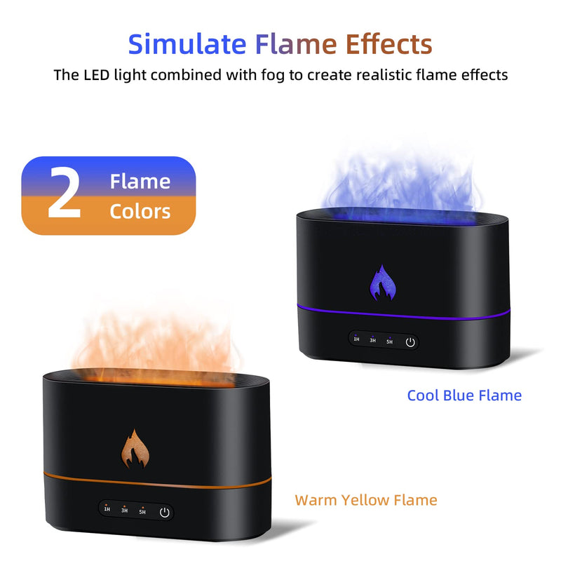 Mcbazel Flame Aroma Diffuser,Fragrance Essential Oil Diffuser Humidifier,Aroma Diffuser Humidifier with 3D Flame Night Light 200mL for Bedroom, Home and Office - Black