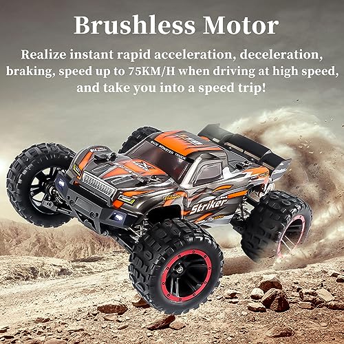 ST.JJBANY Brushless RC Cars, 75KM/H High Speed Remote Control Car, 4WD 1:14 Scale All Terrain Off Road Monster Truck, 2.4 Ghz Racing Car Waterproof 2 Battery 50 Min Car Toy for Kids And Adults