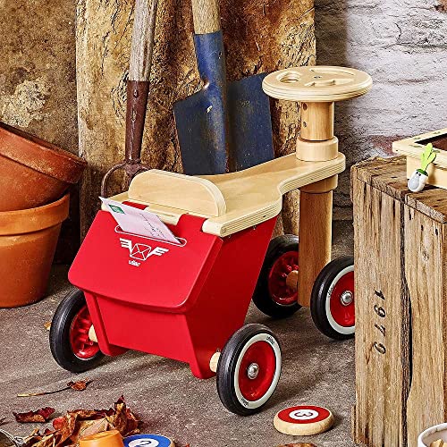 Vilac Wooden Ride On Tricycle, Postman Style, Inspire Imaginative Play, Red, 48 x 36 x 33 cm, 18 Months+