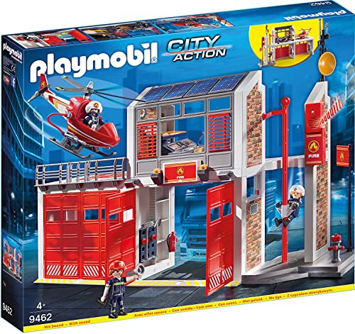 Playmobil 9462 City Action Fire Station with Fire Alarm, fire fighter and helicopter toy, fun imaginative role play, playset suitable for children ages 4+