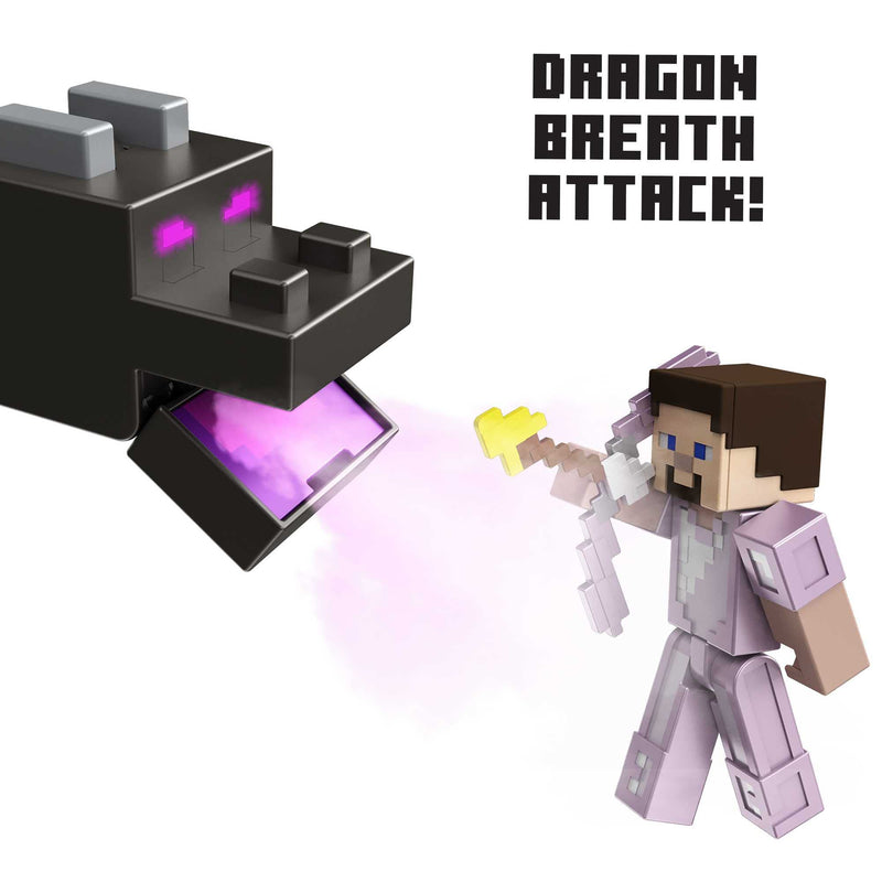 Minecraft Ultimate Ender Dragon Figure, 20-in Mist-Breathing Creature, Plus 3.25-in Color-Change Steve Figure, Weapon, Amor and Battle Accessory, Gift for 6 Years Old and Up