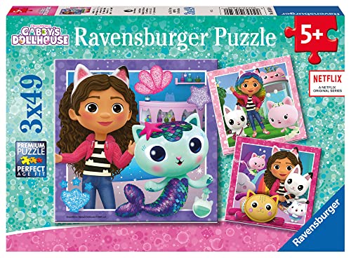 Ravensburger Gabby's Dollhouse Jigsaw Puzzles for Kids Age 5 Years Up - 3x 49 Pieces - Presents for Children