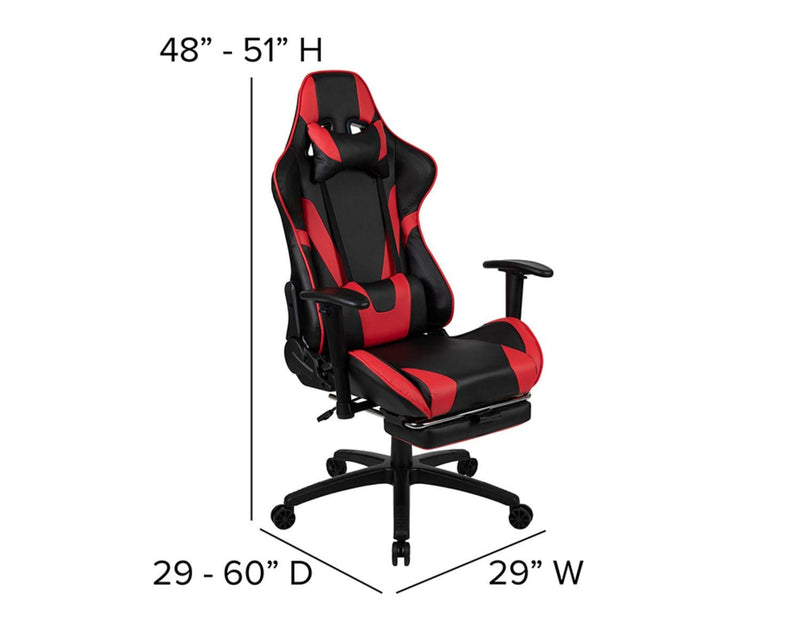 Flash Furniture X30 Gaming Chair, Ergonomic Office Chair for PC and Gaming Setups, Adjustable Racing Chair with Fully Reclining Back Support, Black Gaming Chair with Red Trim