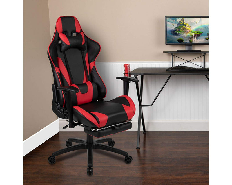 Flash Furniture X30 Gaming Chair, Ergonomic Office Chair for PC and Gaming Setups, Adjustable Racing Chair with Fully Reclining Back Support, Black Gaming Chair with Red Trim