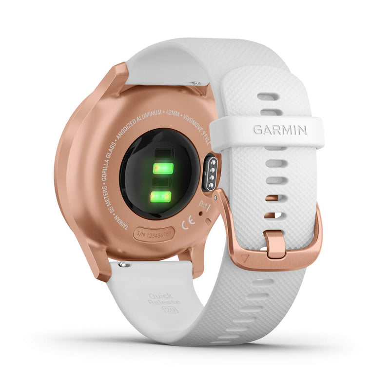 Garmin vívomove Trend, Stylish Hybrid Smartwatch with Health and Fitness functions, Real Watch Hands, Hidden Colour Touchscreen Display and up to 5 days battery life, Rose Gold and White