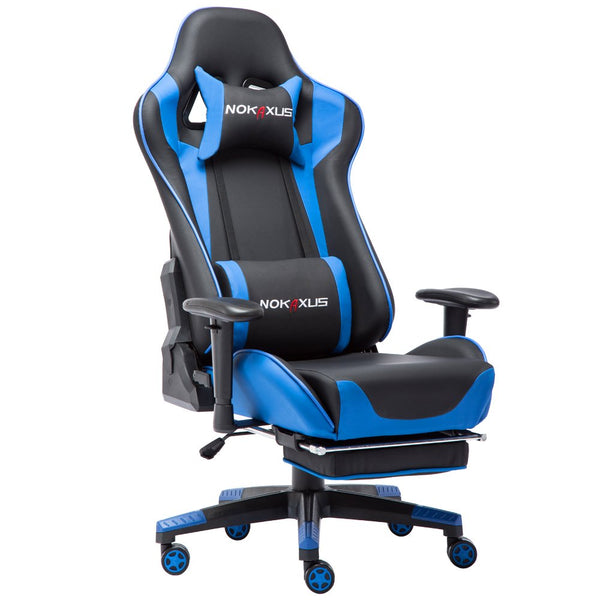 NOKAXUS Office Chair,Gaming Chair With Footrest Lumbar Support for Adults,PU Leather Ergonomic Massage Chair For Home,Computer Video Gamer Chair (Yk-6008-blue)