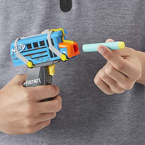 Fortnite Micro Battle Bus Nerf MicroShots Dart-Firing Toy Blaster and 2 Official Nerf Elite Darts For Kids, Teens, Adults