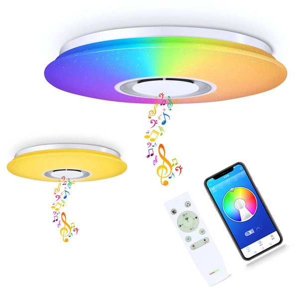 CHYSONGOODS 36W 40cm/15.7 Inch Circle Bluetooth Speaker LED Ceiling Light App Remote Control Color Change Dimmable Bedroom Lamp for Living Room Kitchen Bathroom Dining Modern Smart RGB Indoor Lighting