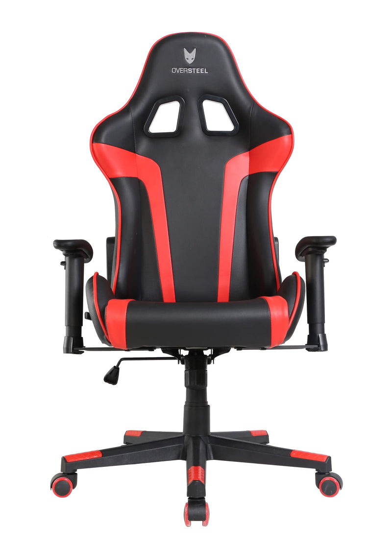 Oversteel - ULTIMET Professional Gaming Chair Leatherette, 2D Armrests, Height Adjustable, Reclining Backrest 180º, Gas Piston Class 3, Up to 120Kg, Red