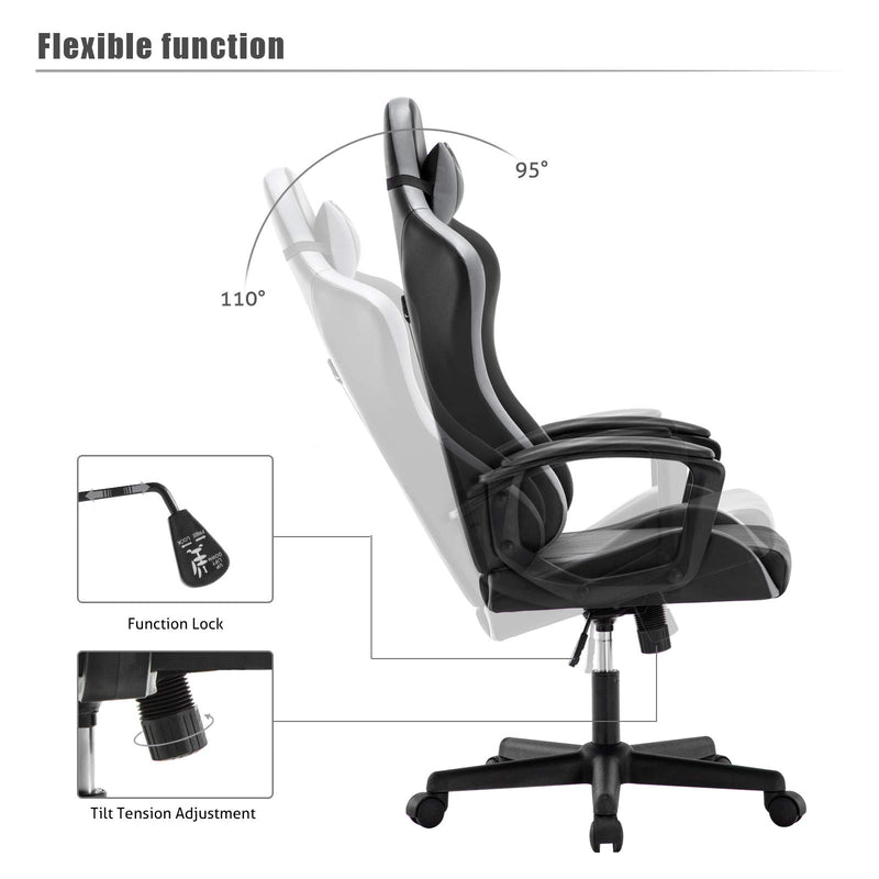 IntimaTe WM Heart Gaming Chair, Ergonomic High Back Office Racing Chair with Armrest, Swivel Leather Desk Chairs with Adjustable Headrest and Lumbar Cushion for Office and Home (Gray)